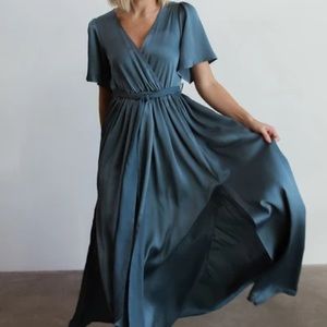BALTIC BORN SICILY BLUE SATIN MAXI DRESS NWT